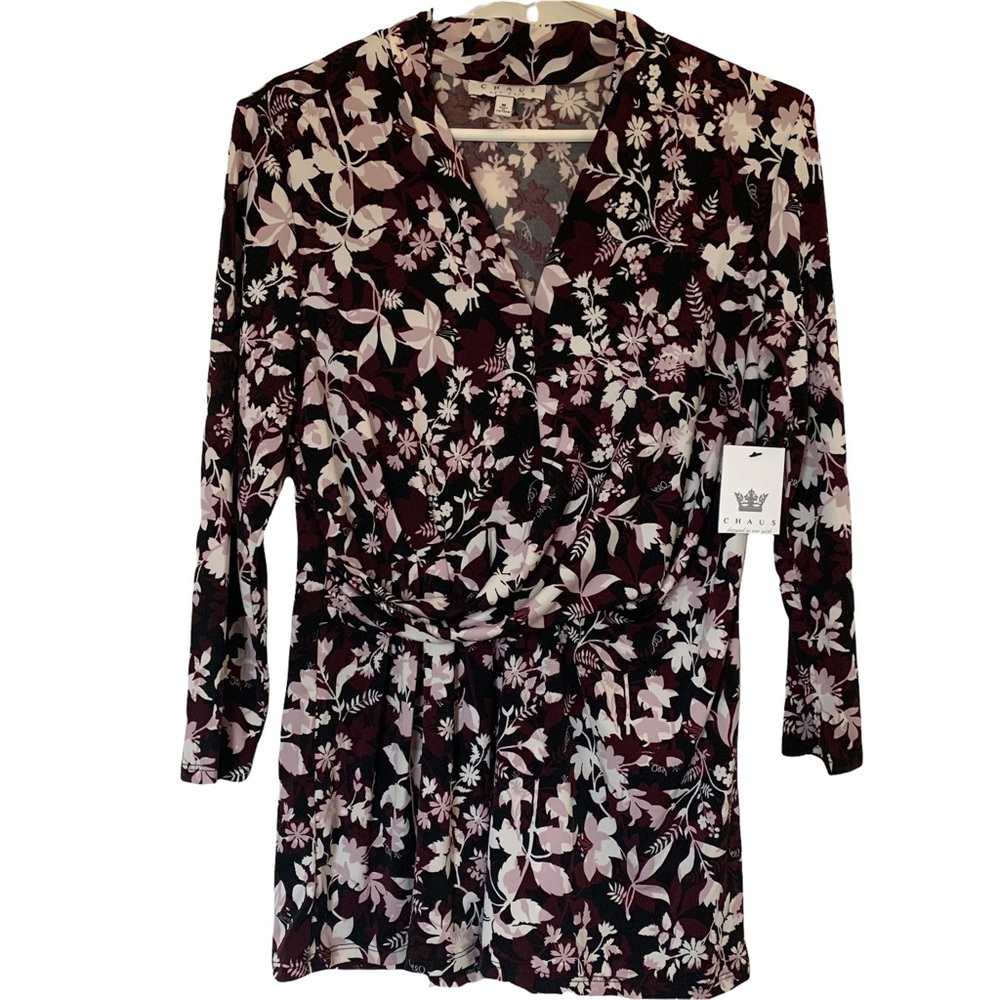 Chaus Burgundy V-Neck Wrap Blouse Size Medium - Picture 12 of 12